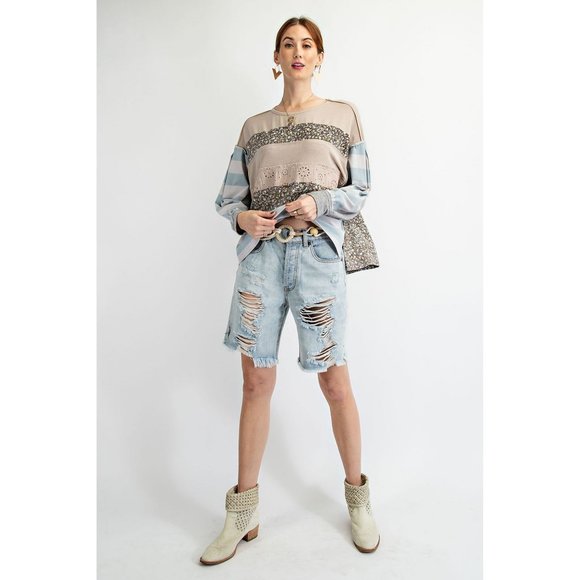 Easel top long sleeve Stripe Floral Print Cotton Oversized easel shirt NEW small - Picture 2 of 5